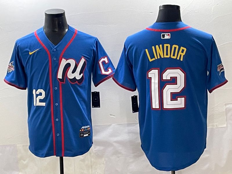 Men 2025 New York Mets #12 Lindor Blue All star Blank Blue Nike MLB Jersey style 3